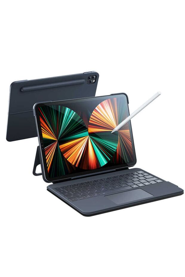 Kb02 Ipad Pro 12.9 5. Nesil M1 2021 Uyumlu Kablosuz Klavyeli Kılıf Bluetooth Trackpad Keyboard - 2