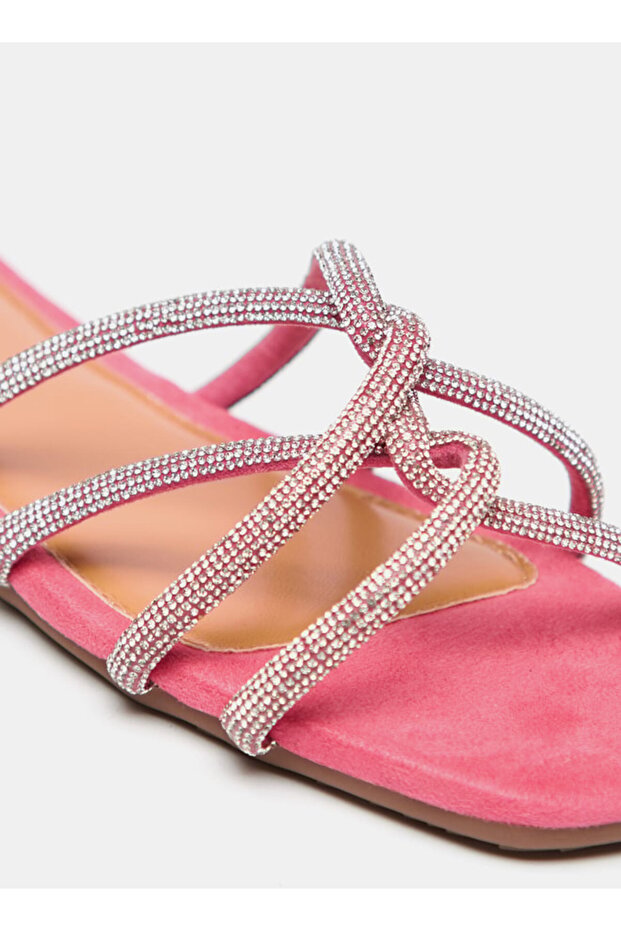 Embellished Open Toe Slide Sandals - 5