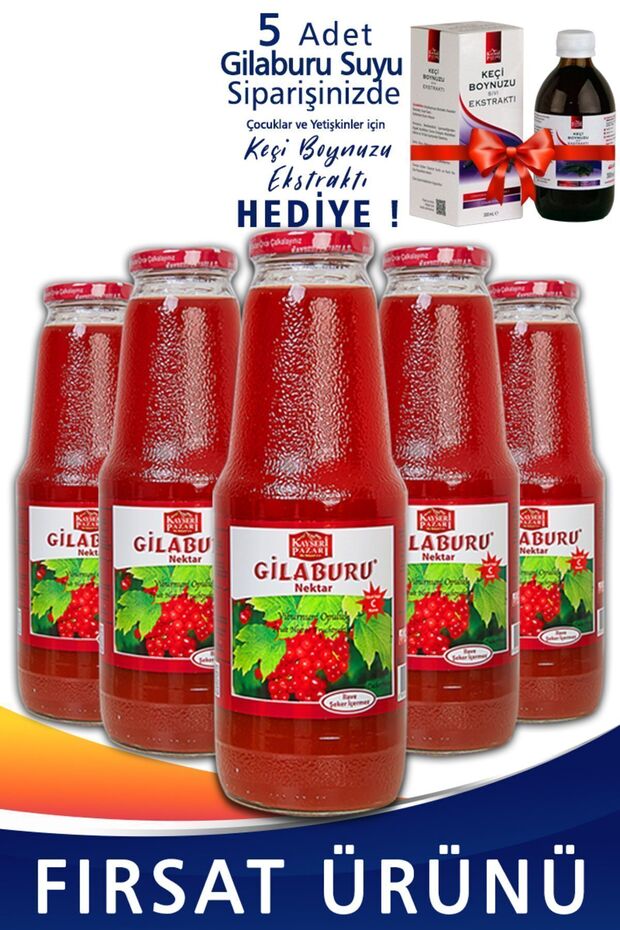 Gilaburu Suyu Nektarı 5 Adet x 1000 mL + Keçi Boynuzu Ekstraktı Hediyelidir. - 1