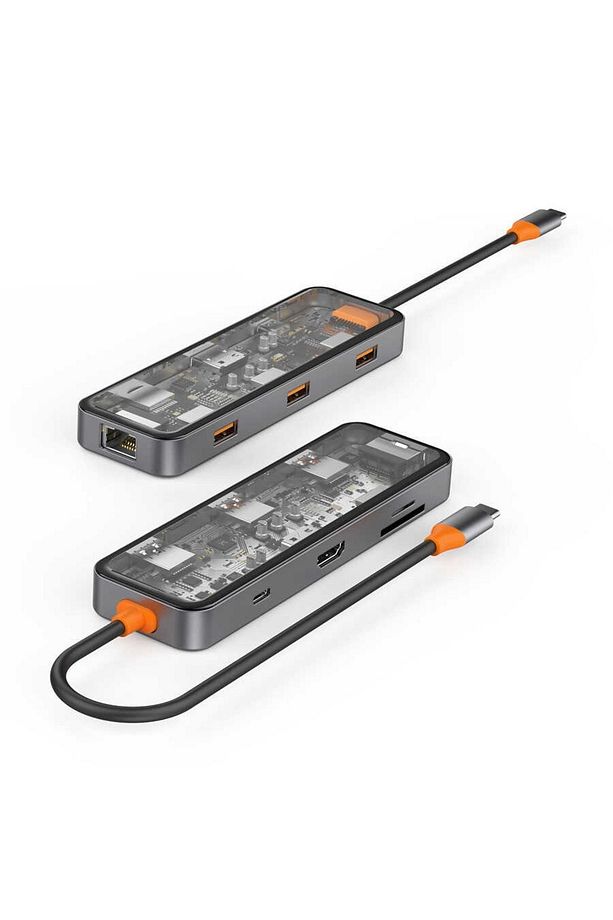 Cb008 Cyber 8 In 1 Type-c Uyumlu 100w Şarj Destekli Şeffaf Görünüm Sd Kart-rj45-hdmi-usb Çoğaltıcı - 2