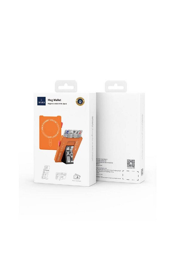 Pop-Up Buton Tasarımlı 6 Hazneli Magnetik Standlı Kartlık Wiwu MW-002 Turuncu - 5