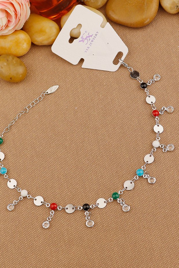 Ysx Brand Vip Colorful Crystal Stone Sequin Model Chain Anklet Silver 22+4cm New Season