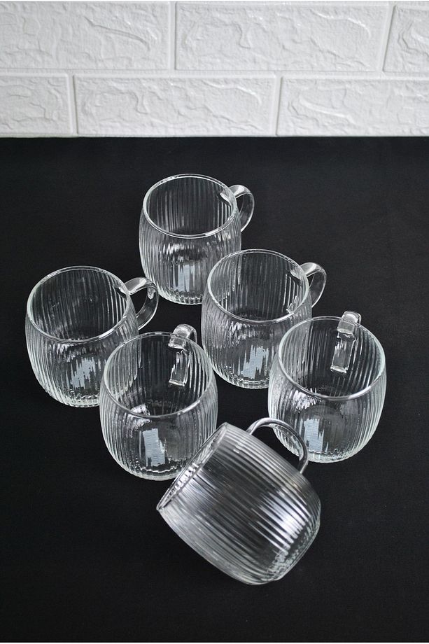 Borosılıkat Cam Kupa Kulplu Bardak Çay Kahve Meşrubat Bardağı 395 ml 6 Adet - 1