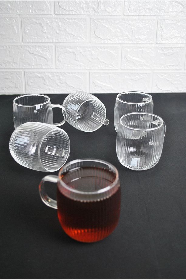 Borosılıkat Cam Kupa Kulplu Bardak Çay Kahve Meşrubat Bardağı 395 ml 6 Adet - 3