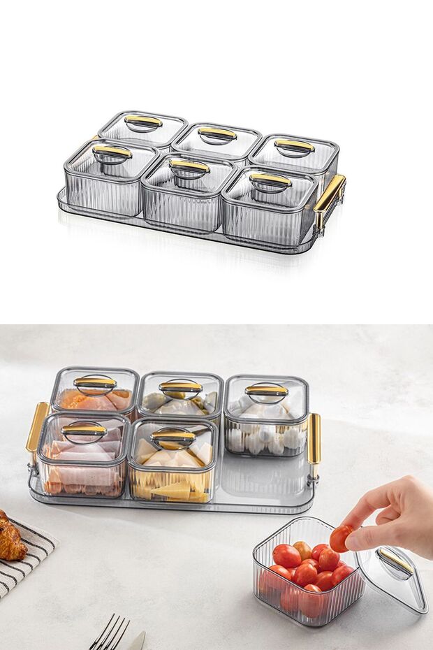 Luxury 6-Compartment Breakfast Set with Tray and Breakfast Storage Container