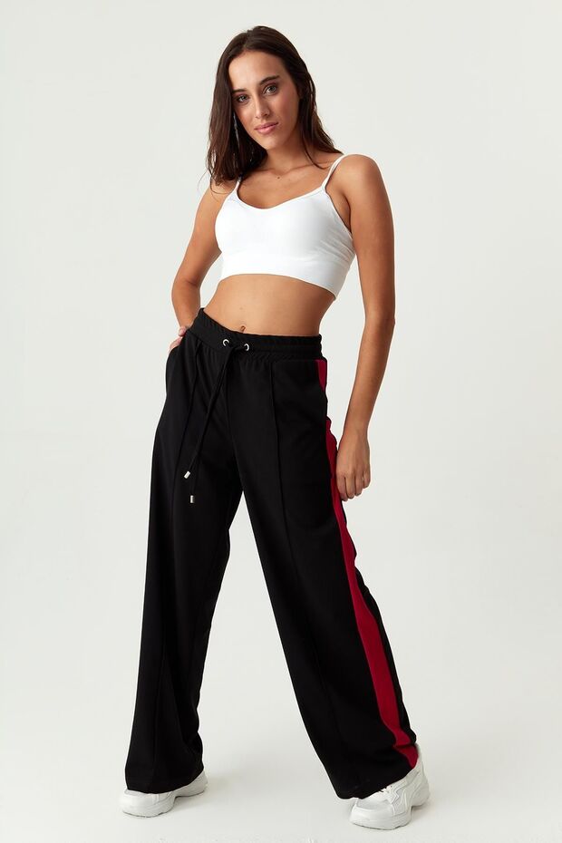 Kadın Kırmızı Şeritli Ispanyol Paça Pantolon - 1