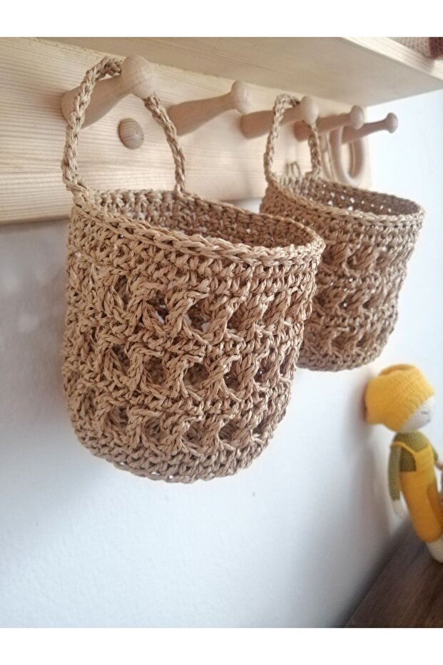 Paper Rope Knitted Hanging Basket, Wicker Handmade Knitted Hanging Basket, Hanging Organizer