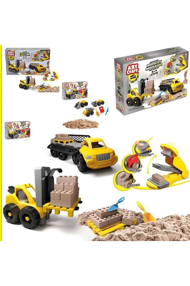 Kinetik Kum Seti Art Craft Iş Makinaları Kamyon Operatörü Kinetik Kum Öğretici Araçlı Lüx Doğal Kum - 3