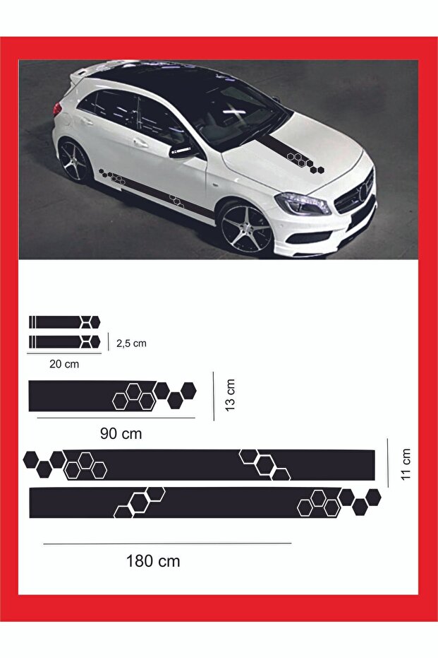 Marşpiyel, bonnet, side Mirror Sticker Set of 5 180*11cm, 20*2.5cm, 1 Piece 90*13cm Auto Sticker