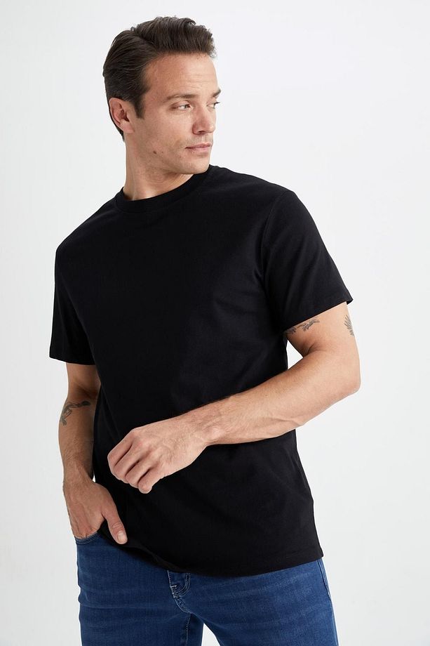 New Regular Fit Bisiklet Yaka Basic Kısa Kollu %100 Pamuk Tişört - 4