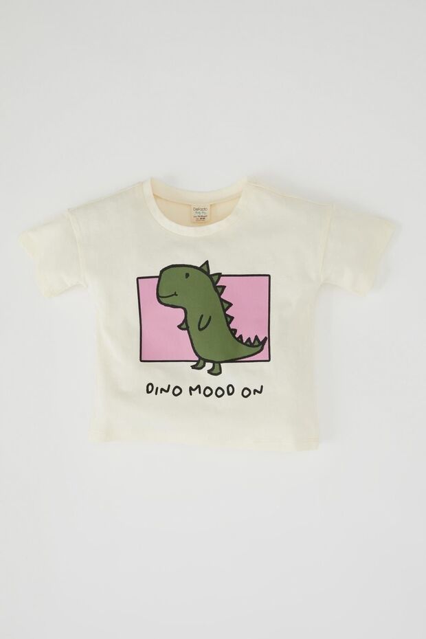 Baby Boy Regular Fit Dinosaur Printed Cotton Short Sleeve T-Shirt