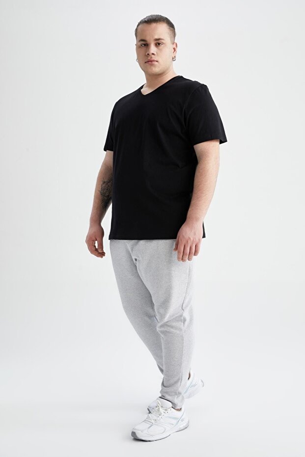 Slim Fit V Yaka Basic Tişört - 4