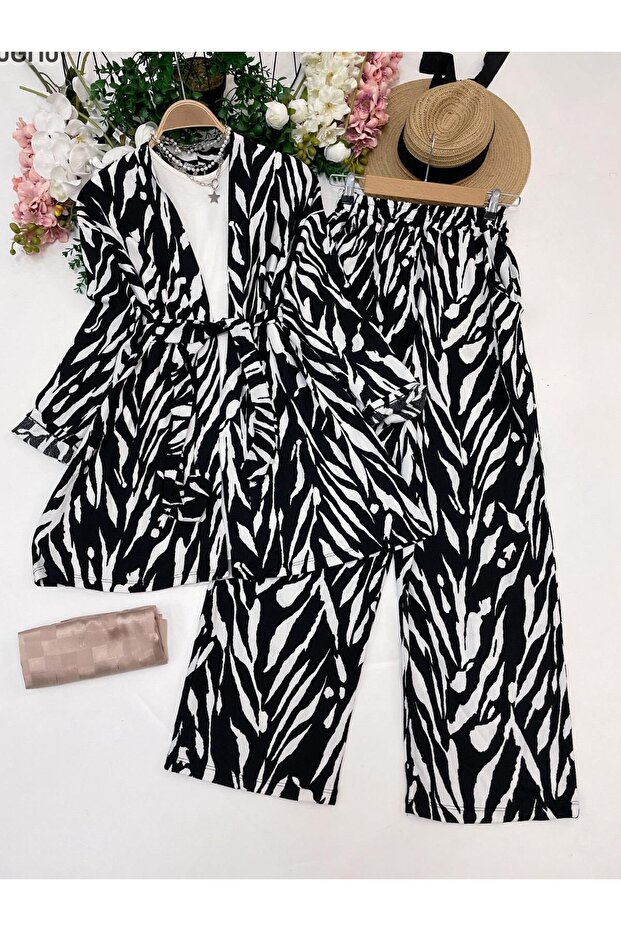 patterned knitted kimono women's set