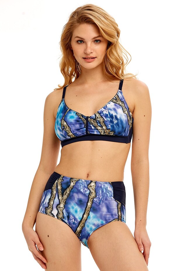طقم بيكيني منقوش باللون الأزرق الداكن - 1