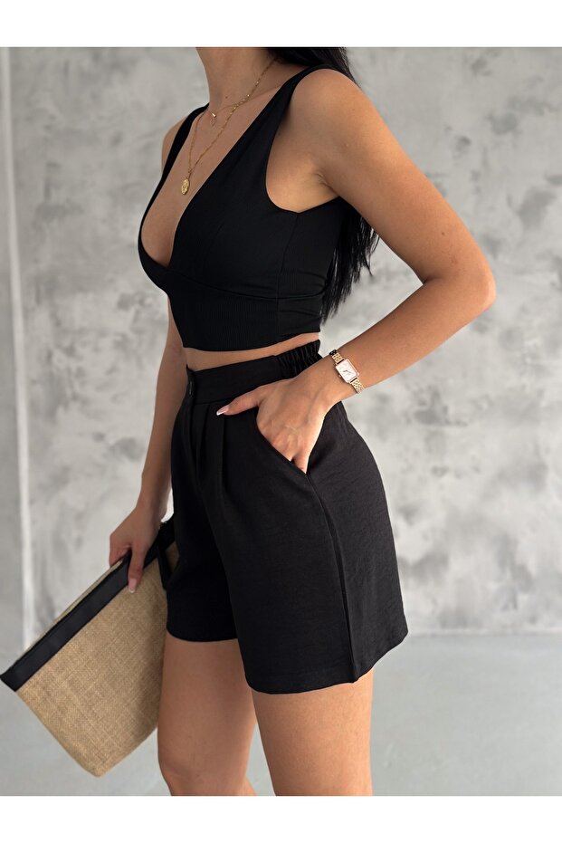 Kadın Şehir Boy Keten Şort - 5