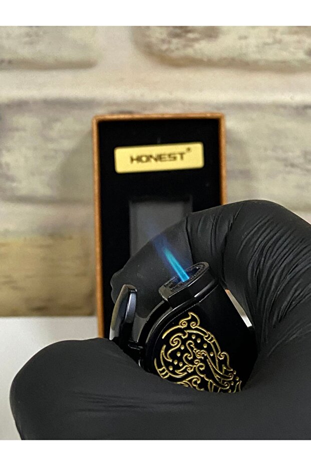 Siyah Sarı Desenli Tek İnce Ateşlemeli Gazlı Kişiye Özel Çakmak - 6