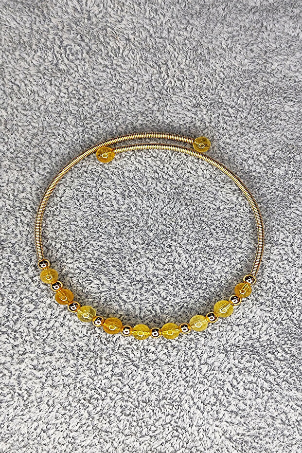 Steel Plated Non-Tarnish Flexible Citrine Stone Natural Stone Bracelet
