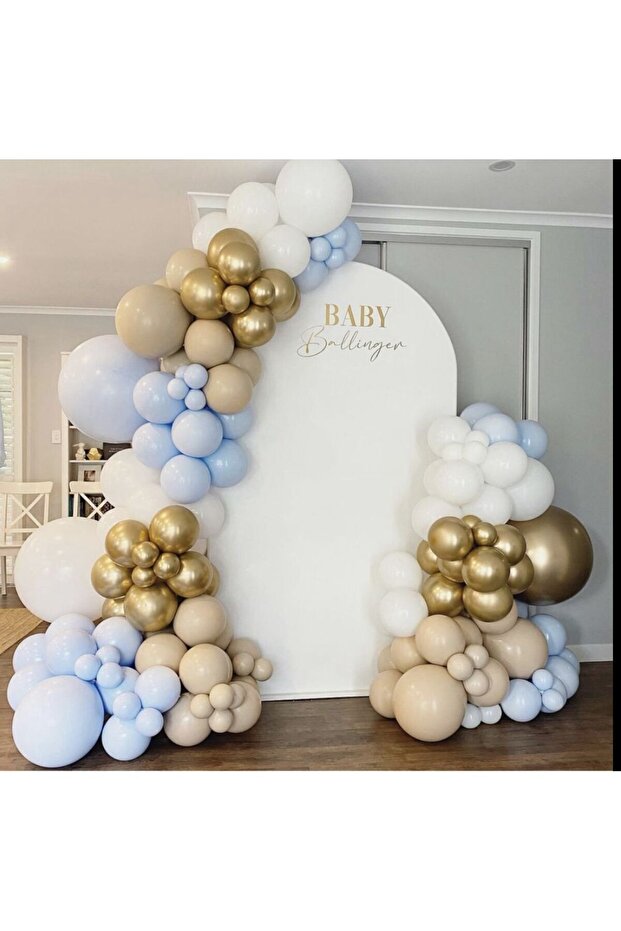 My Party Set^^ Gold Chrome* White* Sea Sand* Macaron Blue 100 Balloon Set