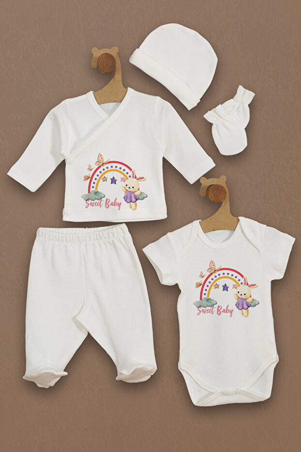 Set of 5 100% Organic Hospital Exit - Rainbow and Rabbit