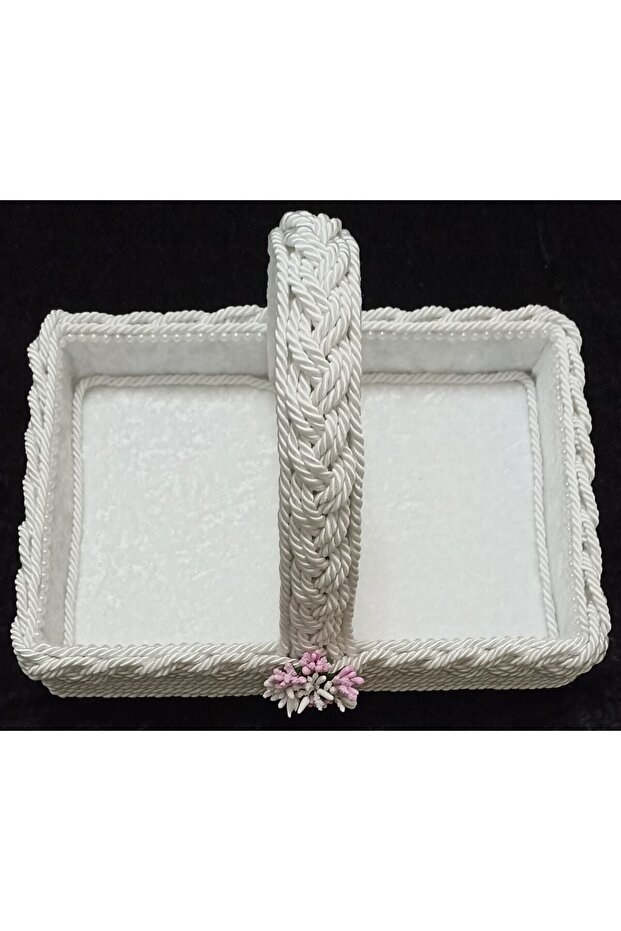 Knitted Basket Organizer with Handle Gift Bundle Dowry Holder