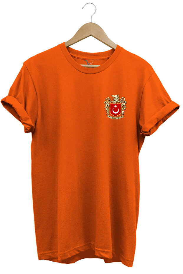 Gray Wolf Symbol Turkey and Turkish Flag Wolf Printed Regular Fit 100% Cotton Orange T-Shirt