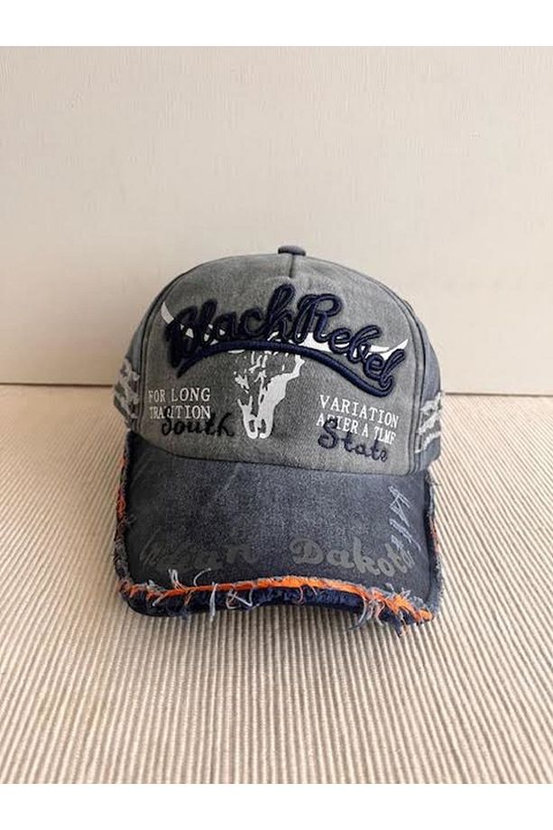 Black Rebel Nakışlı Yıkamalı Eskitme Model Arkasından Ayarlanabilir Unisex Lacivert Renk Şapka - 2