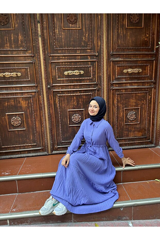 Beli Tünelli Düğmeli Elbise - 6