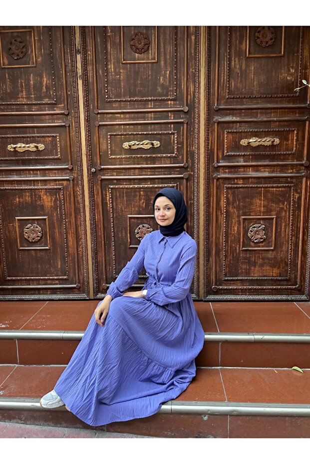 Beli Tünelli Düğmeli Elbise - 7