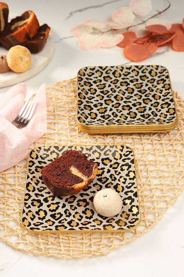 Leopar Desen Kare Pasta Tabağı 18 Cm 6 Adet. - 2