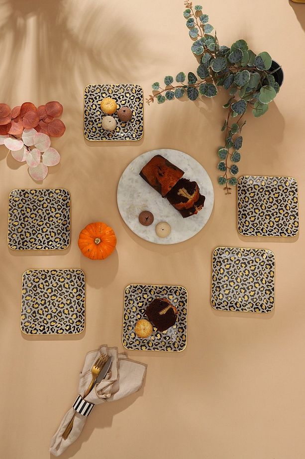 Leopar Desen Kare Pasta Tabağı 18 Cm 6 Adet. - 1