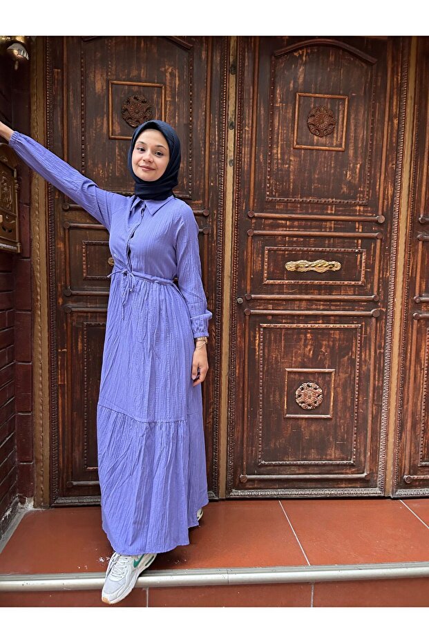 Beli Tünelli Düğmeli Elbise - 5