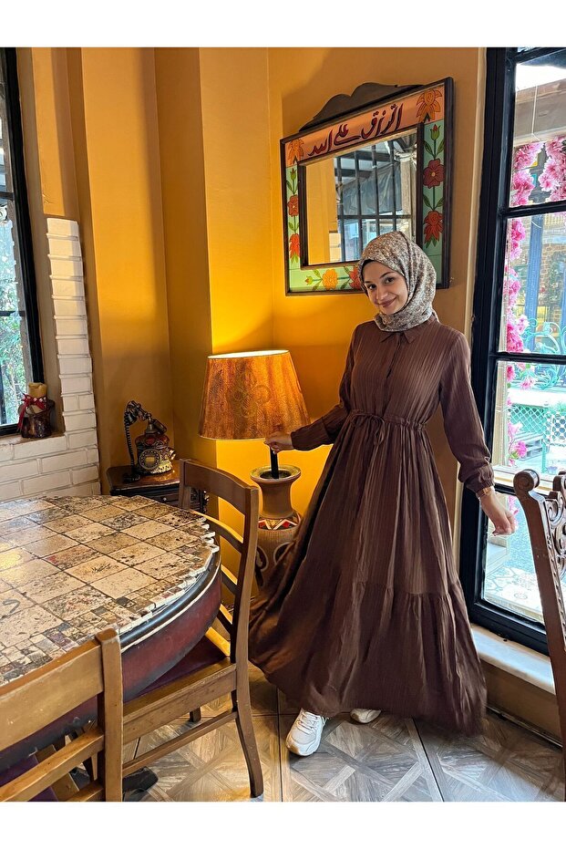 Beli Tünelli Düğmeli Elbise - 1