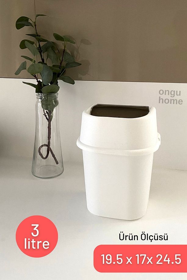 Hassas Kapaklı Çöp Kovası Tezgah Üstü Kovası Mutfak Banyo Ofis ( 3lt ) - 1