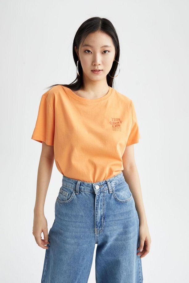 Regular Fit Bisiklet Yaka Baskılı Kısa Kollu Tişört X0244az22sm - 4