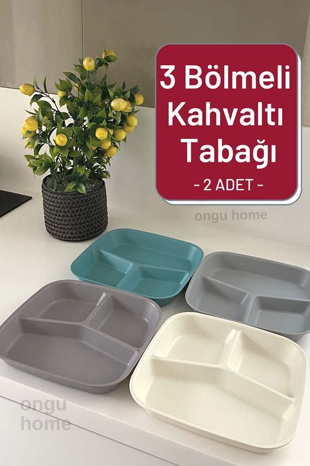 2 Adet Kahvaltı Tabağı Üç Bölmeli Tabak Mama Tabağı Tabldot - 1