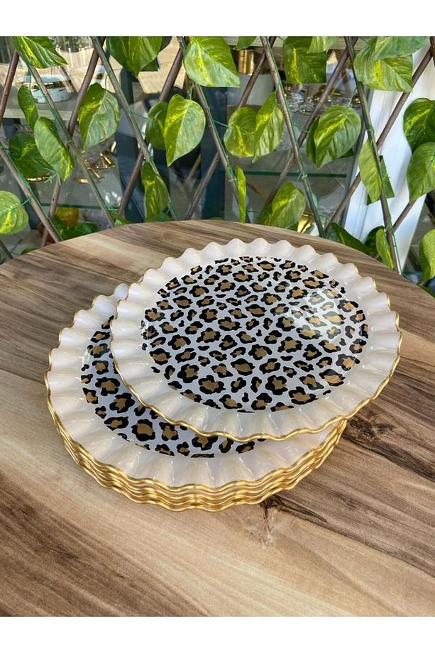 Leopar model altın 6 prç servis tabağı 26 cm. - 2