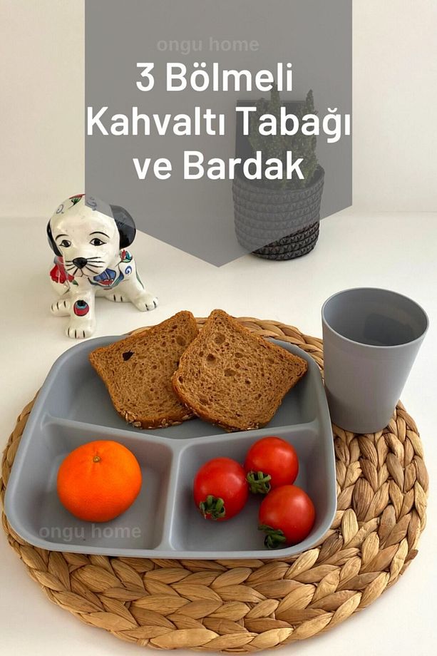 Kahvaltı Tabağı Üç Bölmeli Tabak Mama Tabağı 1 Adet - Gri - 3