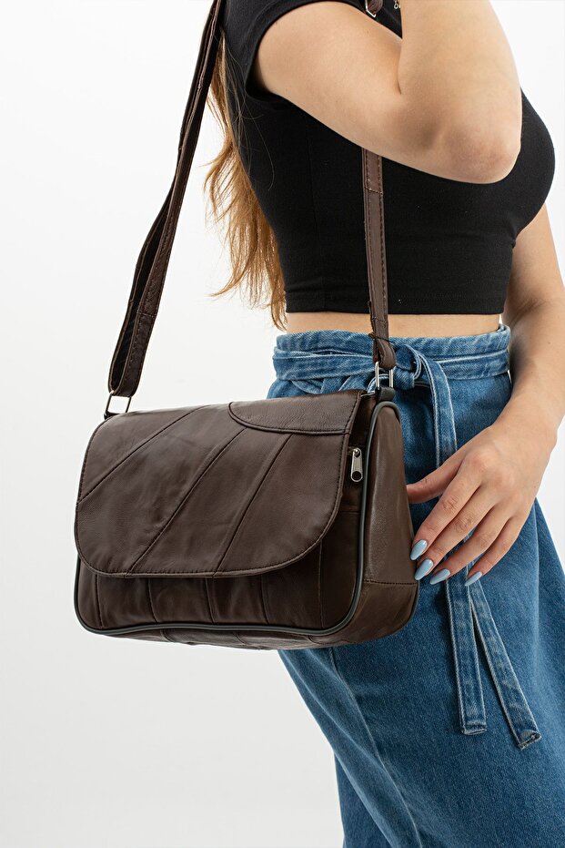 Genuine Leather Brown-Tan Shoulder and Messenger Style Daily Women's Bag