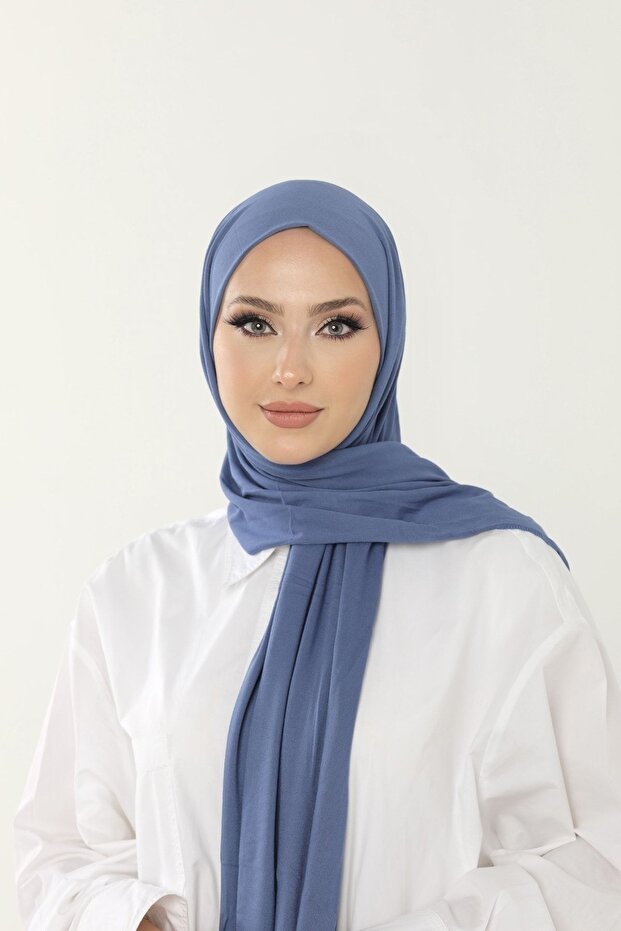 Blue Luxury Combed Cotton Shawl - Women's Hijab Jersey Hijab Lycra Shawl