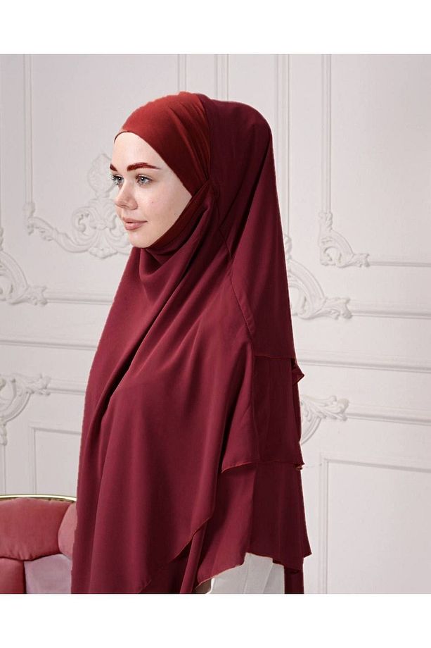 Şal Hazır Peçeli Pratik Eşarp Tesettür Hijab 3 Katman - Örtüsü Sufle - 3