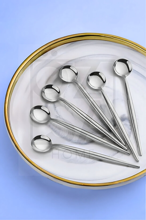 Set of 6 Lux Round Teaspoons Stainless Steel Tea Jam Serving Spoons 13 cm