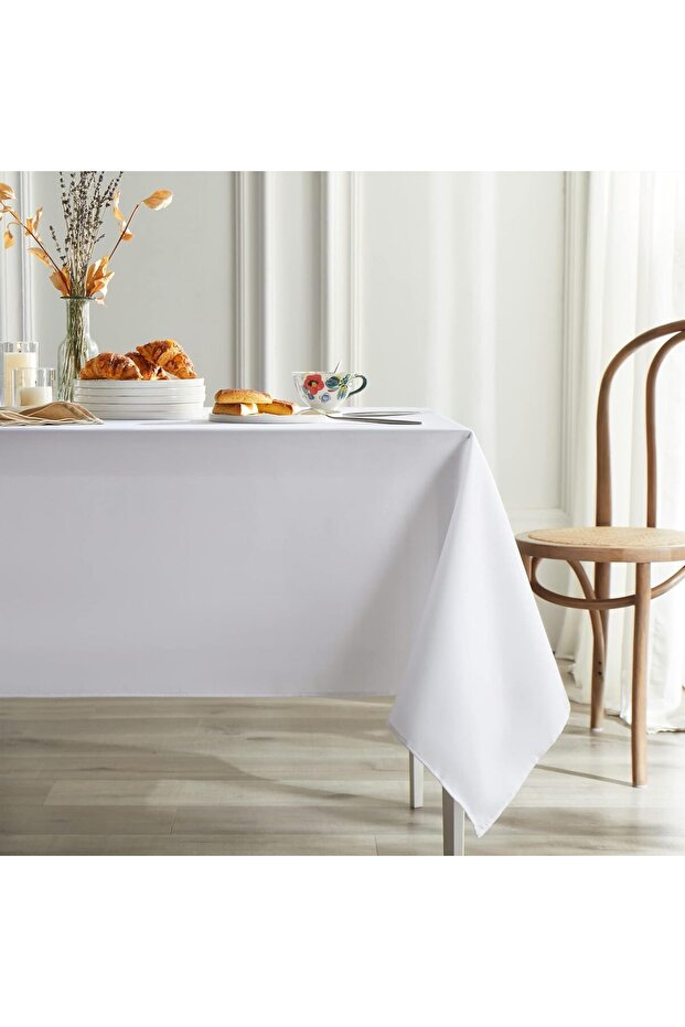 White Cotton Linen Tablecloth - Liquid Resistant, Care Free