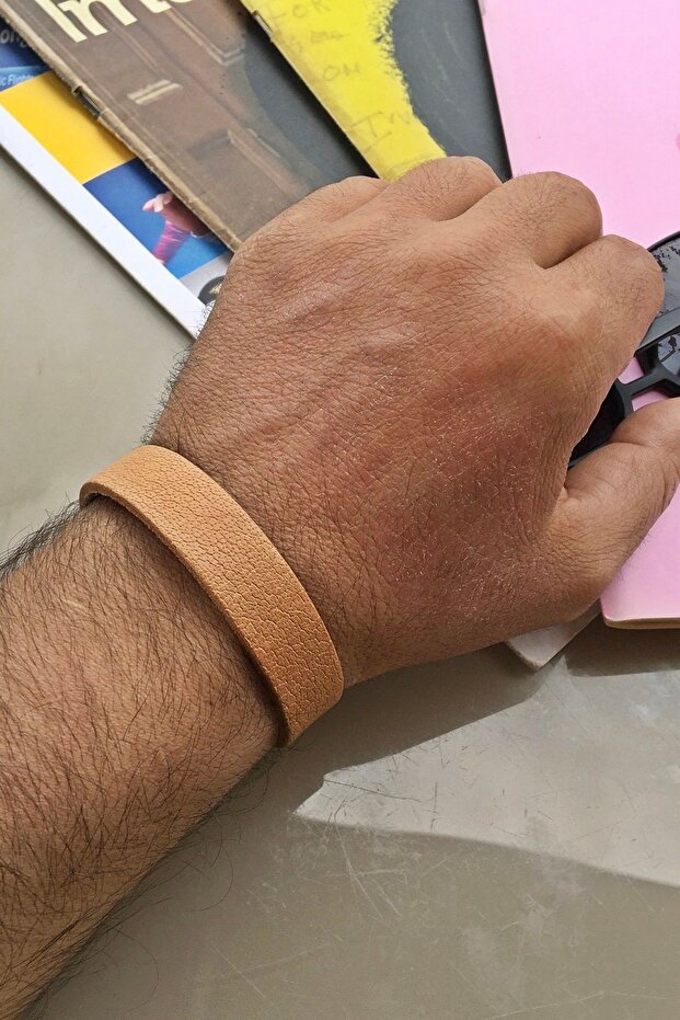 Men's Genuine Leather Bracelet - Plain Tan Cord Jewelry Accessory