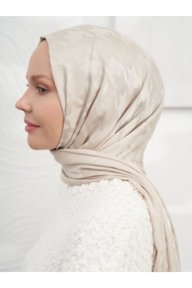 Italian Jacquard Houndstooth Pattern Shawl - Stone