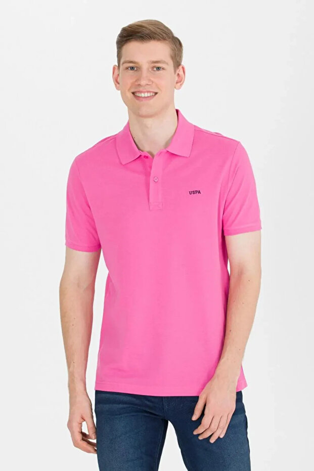 Men's Pink Basic Polo Collar T-Shirt