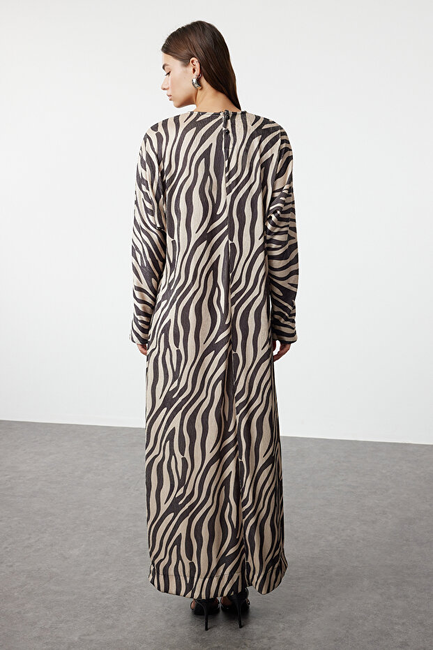 Bej Krinkle Örme Animal Zebra Desenli Elbise TCTSS24EB00284 - 5