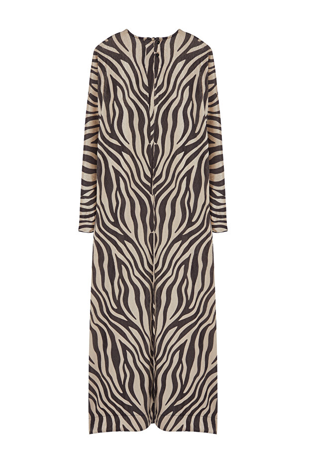 Bej Krinkle Örme Animal Zebra Desenli Elbise TCTSS24EB00284 - 7