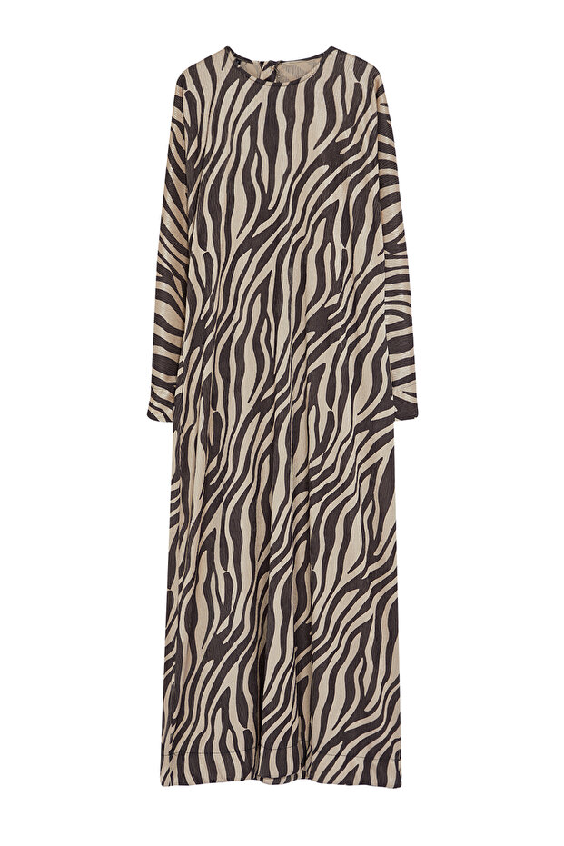 Bej Krinkle Örme Animal Zebra Desenli Elbise TCTSS24EB00284 - 6