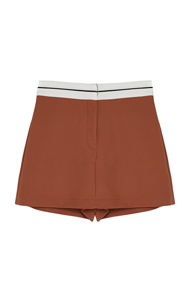 Kahverengi Bel Detaylı Dokuma Şort Etek TWOAW24SR00009 - 6