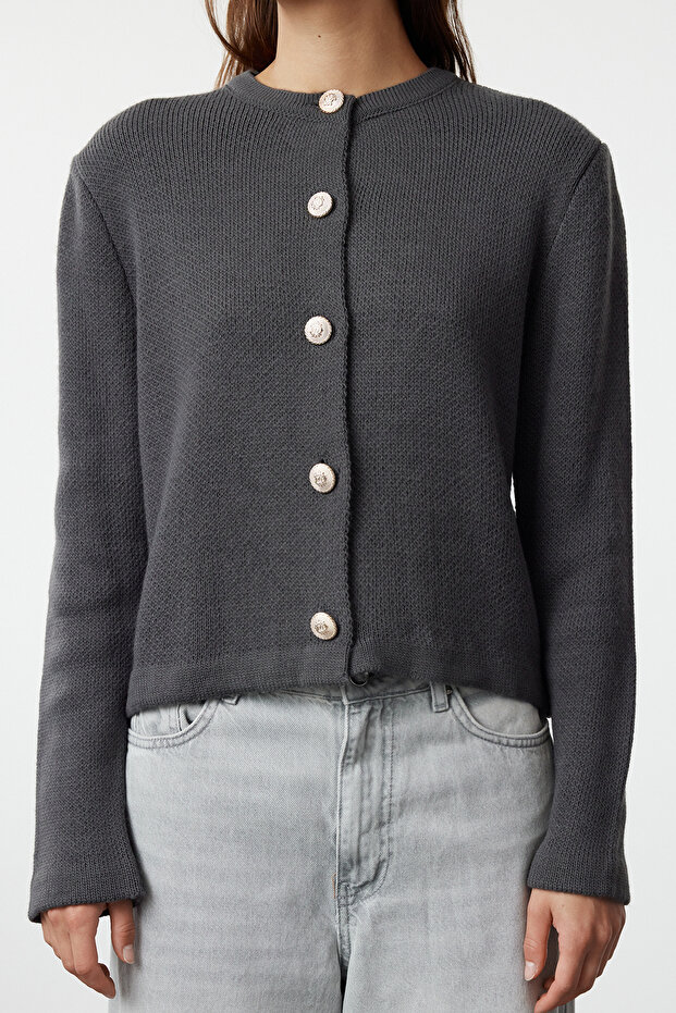 Kardigan z dzianiny antracytowej - wygląd kurtki, Twoaw24Hi00090 - 4